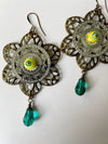 Teal and Periwinkle Moon Flower Earrings