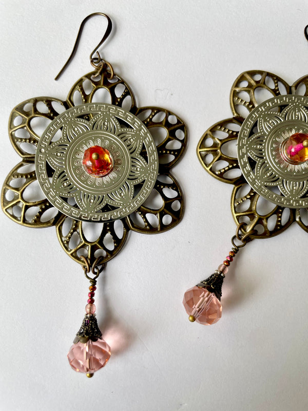 Rose Moon Flower Earrings