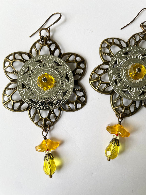 Yellow Moon Flower Earrings
