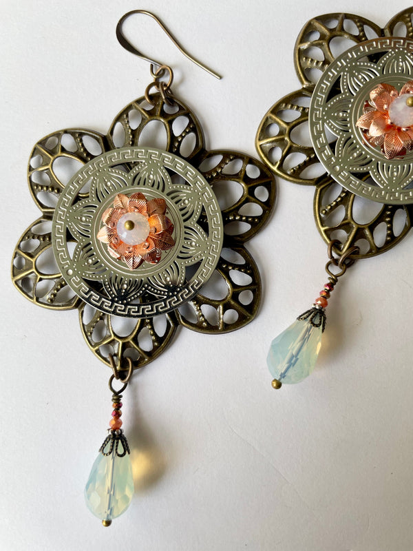 Opalescent Moon  Flower Earrings