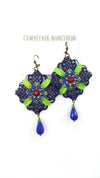 Blue Green Mucha Earrings