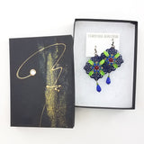 Blue Green Mucha Earrings