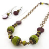 Chartreuse and Chocolate Necklace and Earring Set